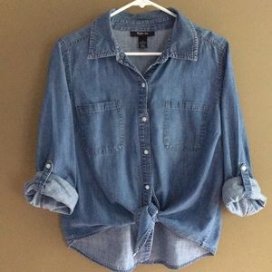 Style & Co. Cotton Denim Tie-Front Top